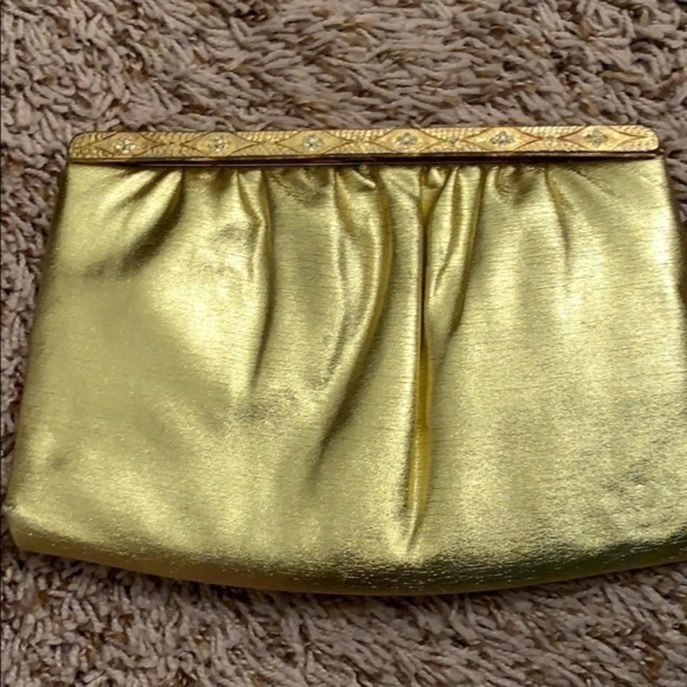 Vintage Andre Gold Lame frame Evening Clutch Bag